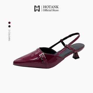 HOTANK รองเท้าส้นสูง ปิดนิ้วเท้า หัวแหลม สีแดง สีดํา สไตล์ฝรั่งเศส สําหรับผู้หญิง(ขนาด:36-40)