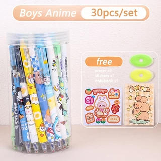 ปากกากดลบได้ 30 ชิ้น/กล่อง 0.5mm Capybara ลายการ์ตูน เจลน้ำเงิน พร้อมส่งในไทย ปากกาลบได้ เครื่องเขียน