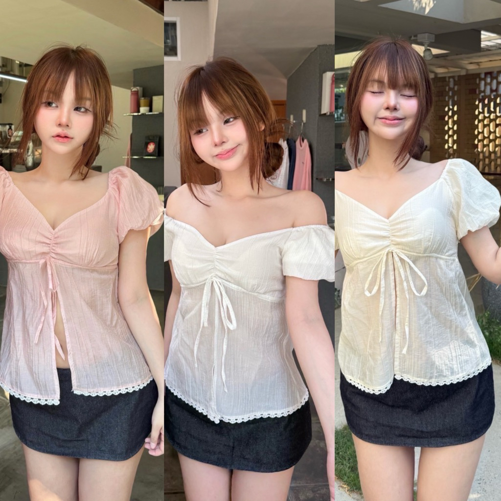 🌟ช่วงอกรูดได้จริง✨Mamildya.shop🌟 เสื้อแขนบอลลูน แต่งขายลูกไม้ /K3-4 /NUSA-รูดได้