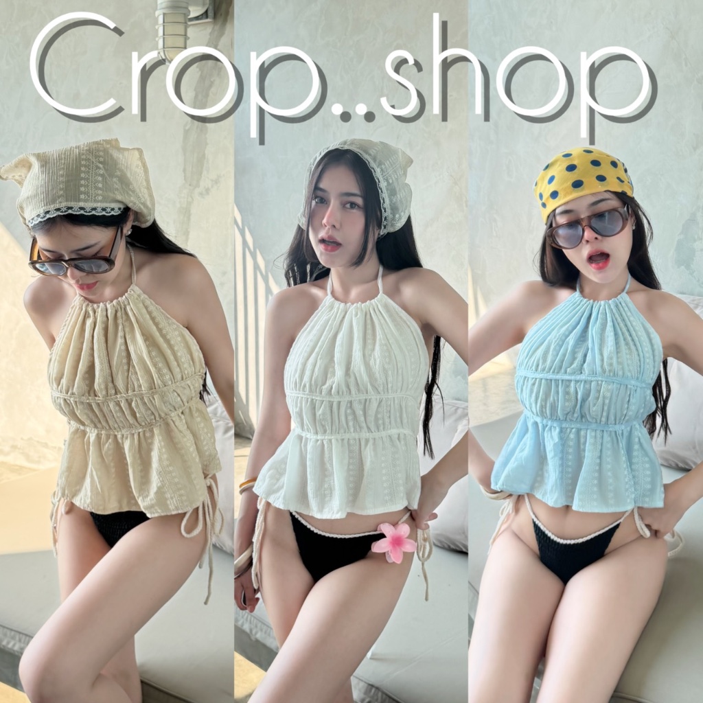 crop..shop เสื้อคล้องคอ+ผ้าโพกหัว (ผ้าโพกหัวลายเดียวกับเสื้อ) สวยเเซ่บเก๊ เผ็ดสุดปังมาก