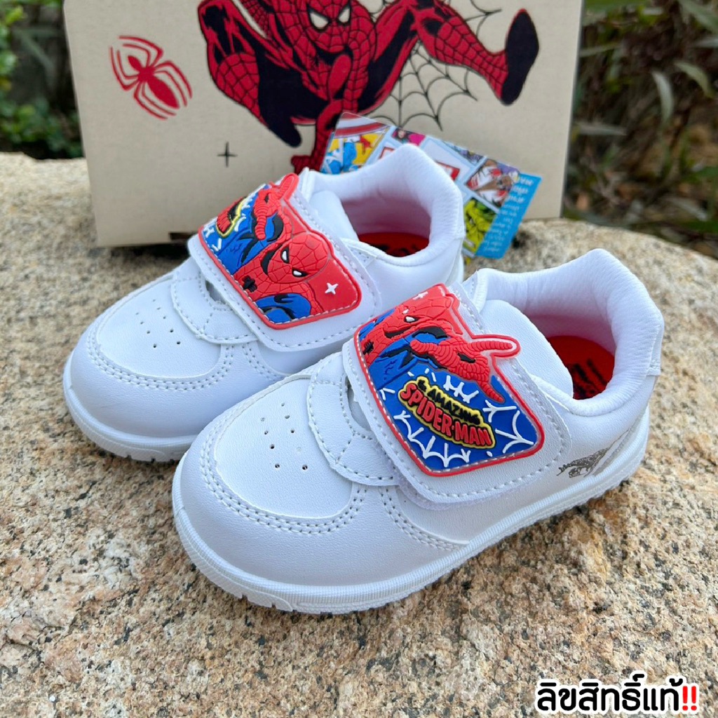 💦พร้อมส่ง💦 Y-ROON รองเท้าผ้าใบอนุบาล Y-ROON สีขาว รุ่น Y-SPM ลายสไปร์เดอร์แมน ไซส์ 25-34 (มีไฟกระพริบ) รองเท้าพละ ผ้าใบ