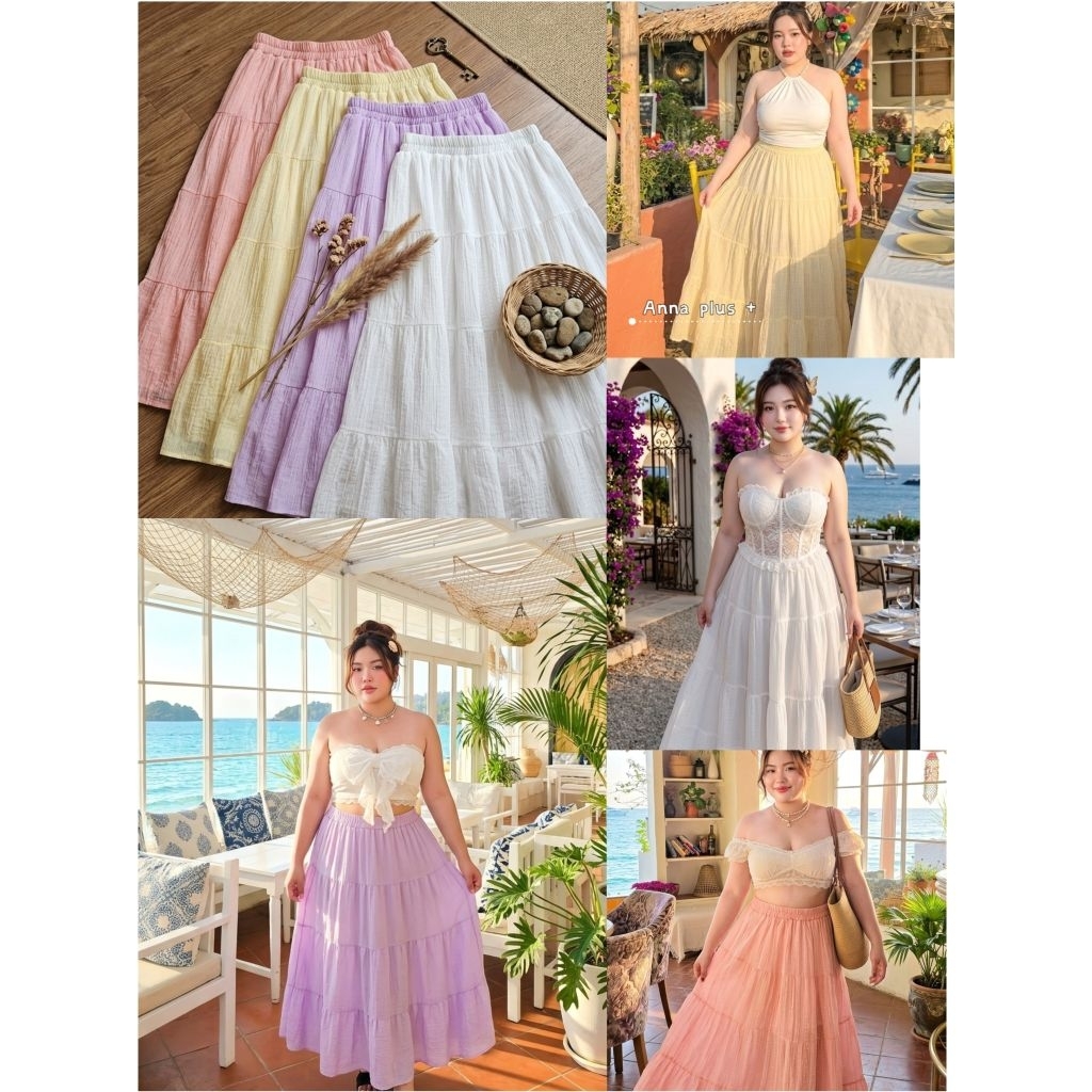 "หน้าร้อนนี้สีพาสเทลมาแรง"กระโปรงยาวทรงบานๆเอว 36-48 นิ้ว สะโพก70+