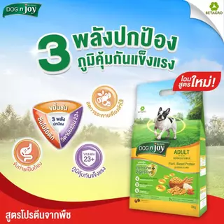 DOG n joy ด็อก เอ็นจอย อาหารสุนัขโตทุกสายพันธุ์ สำหรับสุนัขอายุ 1 ปีขึ้นไป สูตรแพลนต์เบส (สูตรเจ) ขนาด 20 กก.