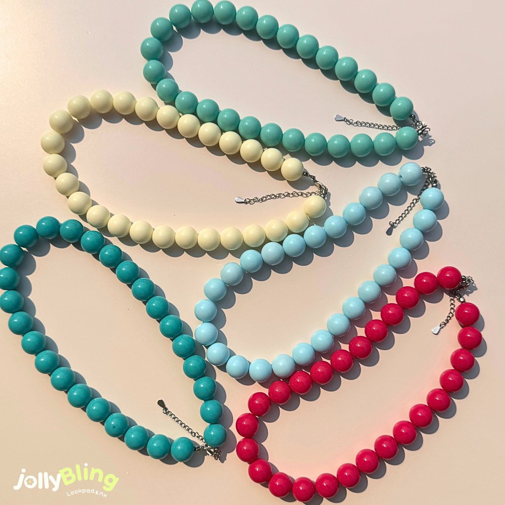 JollyBling - สร้อยคอลูกปัดอะคริลิค 16 มิล สีแคนดี้ พาสเทลน่ารัก🩵💛
