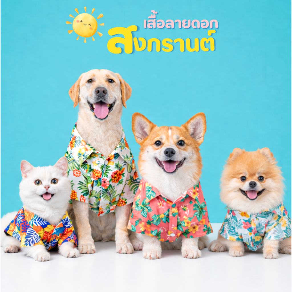 เสื้อสุนัขและแมว ลายฮาวายสุดน่ารัก ไซส์ XS-5XL หมาใหญ่ใส่ได้ เหมาะสำหรับหน้าร้อนและเทศกาลสงกรานต์