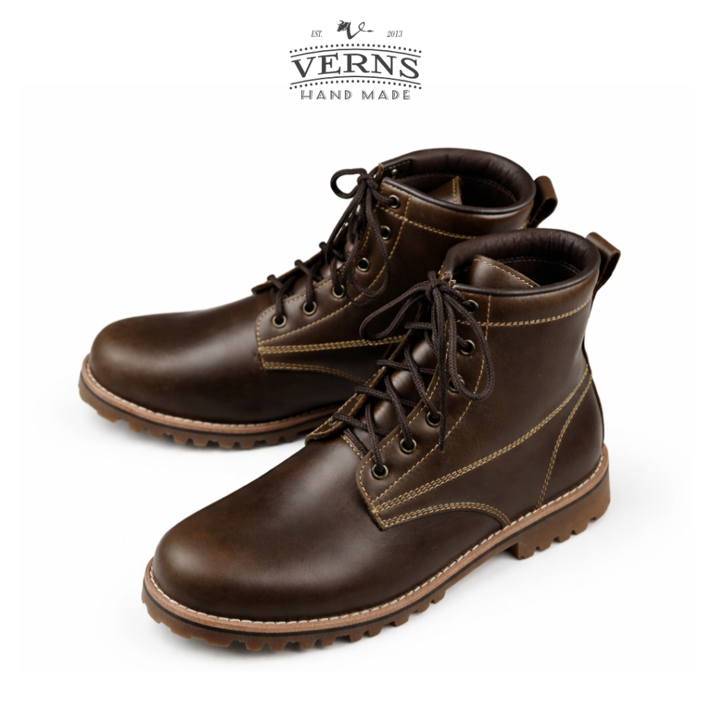 Verns Leather รองเท้าหนังแท้ 100% รองเท้าบูท รุ่น M749 สีน้ำตาลเข้ม