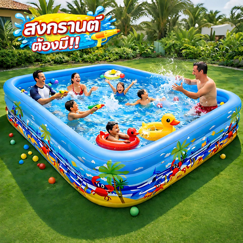 Beige สระน้ำเป่าลม สระน้ำเด็ก swimming pool 1.5/1.8/2/2.6/3/4m PVC วัสดุหนา กลางแจ้ง เล่นน้ำ แบบพกพา