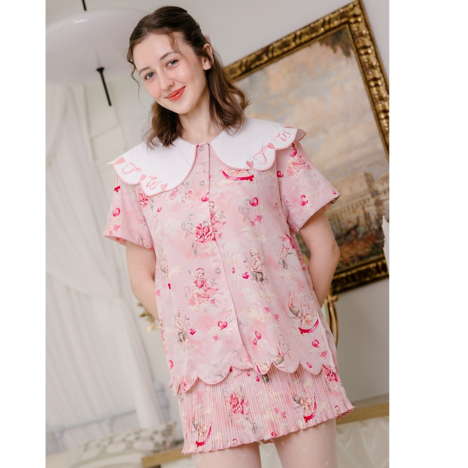 TW Baby - ชุด set ผู้หญิง ลายคิวปิด สีชมพู