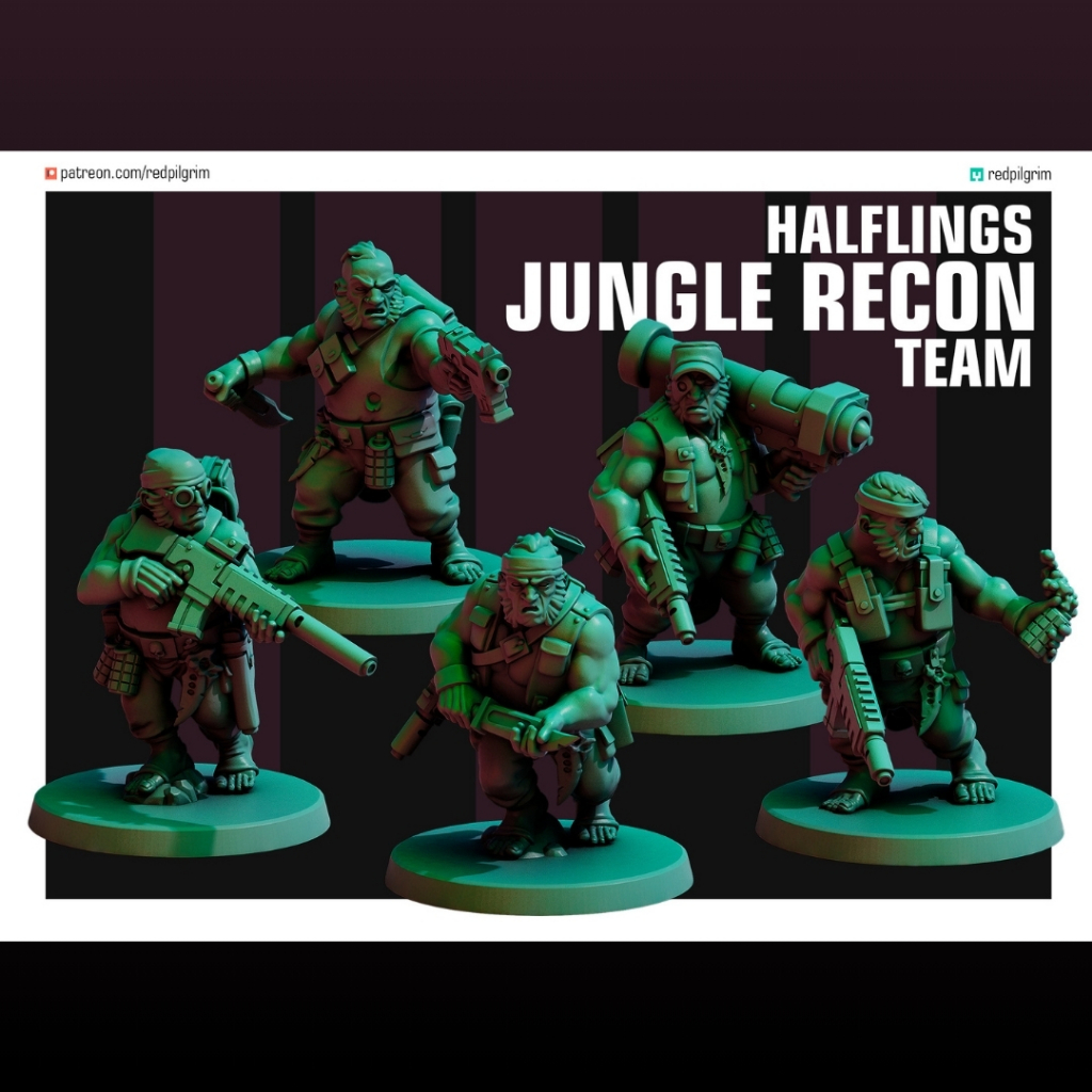 Halflings Jungle Recon Team - Halfling Recon - Humanoid Halfling / 28mm scale 3D printed miniature R