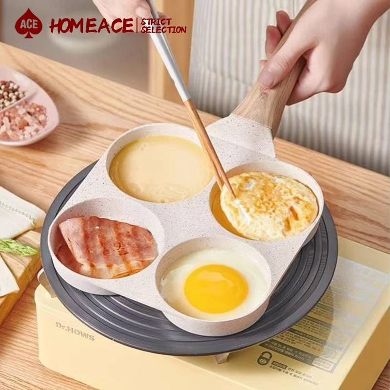 HOME ACE กระทะหลุม 3/4 หลุม เคลือบหินอ่อน ไม่ติดกระทะ ทำไข่ดาว ไข่เจียว แพนเค้ก อาหารเช้า ล้างง่าย
