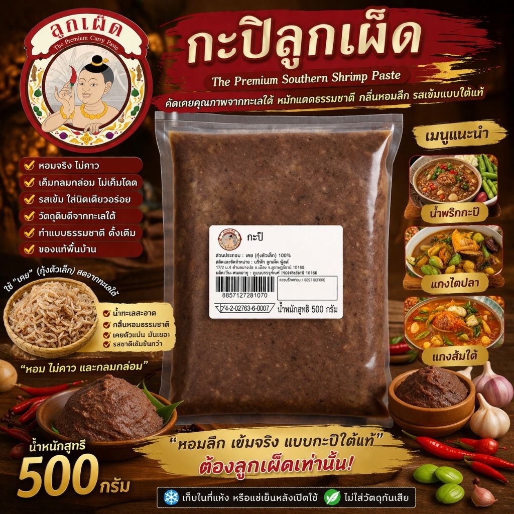 กะปิใต้ กุ้งเยอะ น้ำหนัก 500 กรัม ไม่เค็ม รสชาติกลมกล่อม