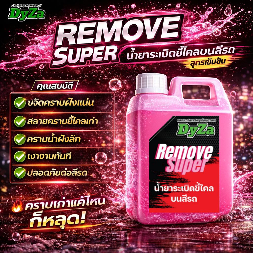 RemoveSuperน้ำยาขจัดคราบไคลคราบเหลืองเขม่าควันดำบนสีรถDyZaสูตรไม่กัดสีเห็นผลทันที(ปริมาณ1000ml.)