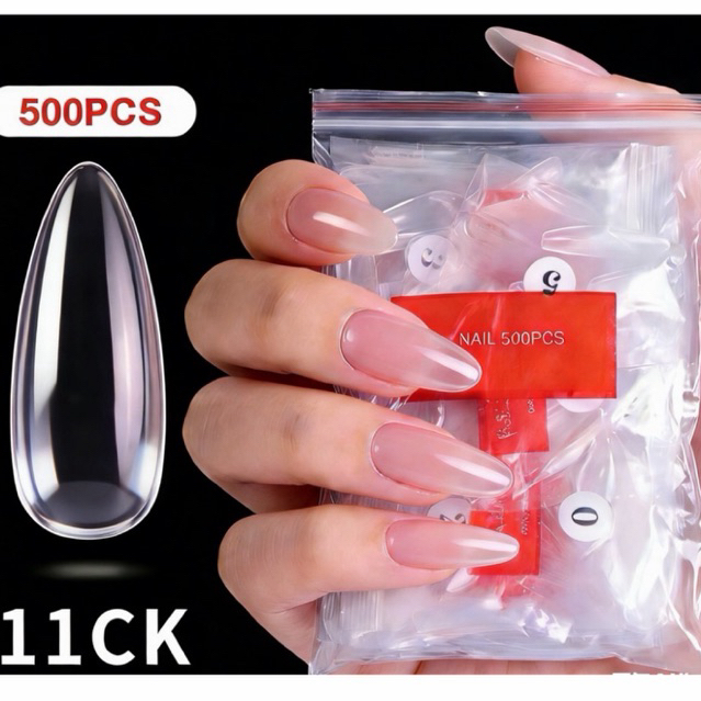 ถูกที่สุด💝เล็บปลอม PVC 500 ชิ้น รหัส 11 ทรงแหลมยาว เบอร์ 0-9