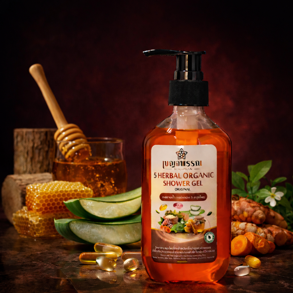 สบู่สมุนไพรตัวหอม เบญจพรรณ Organic 5 สมุนไพร ว่านหางจระเข้ ทานาคา น้ำผึ้ง ทองพันชั่ง ขมิ้น Vit E+B3