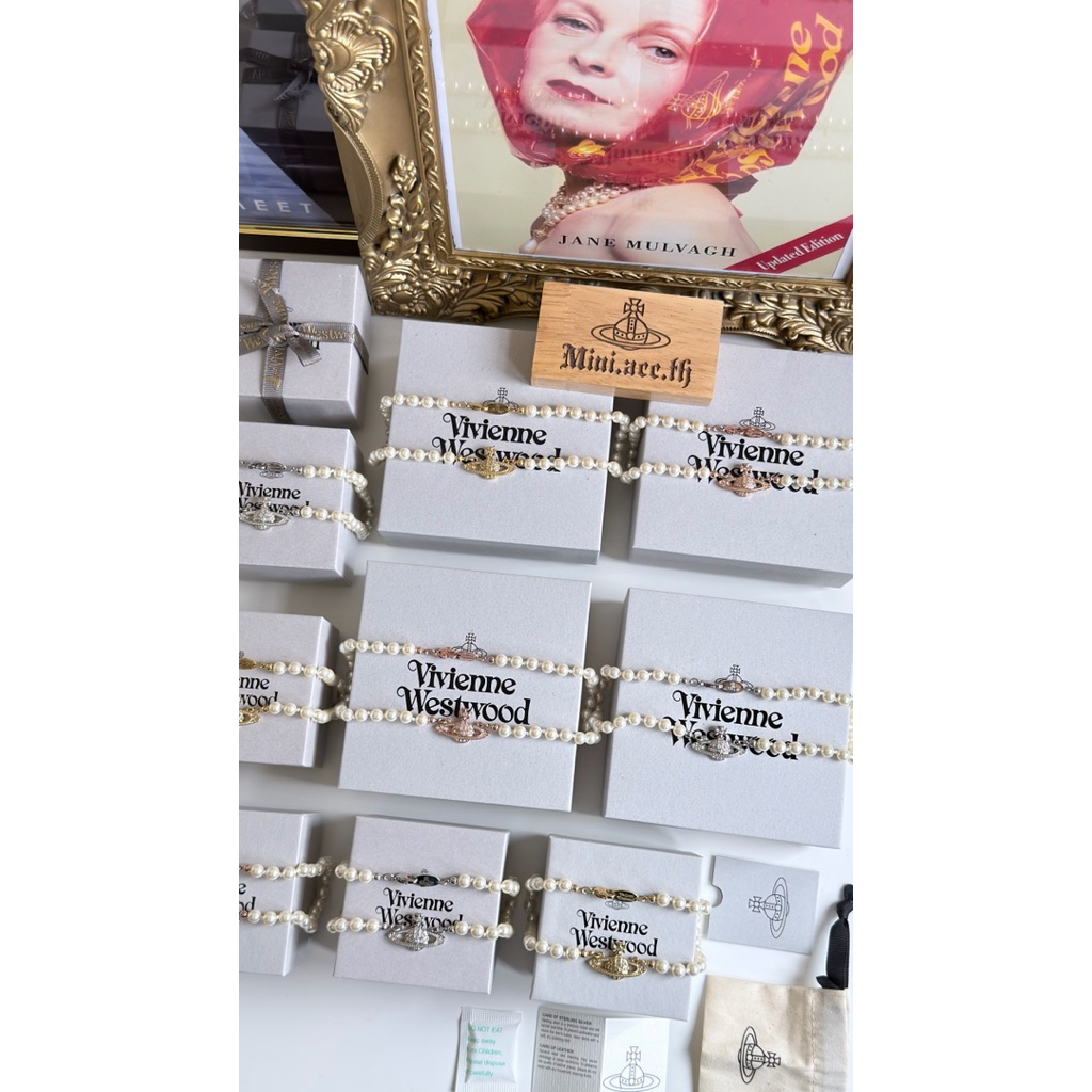 (🎉ลดสูงสุด2000.-)พร้อมส่ง!🇹🇭ขายดีสุด*มีsize52cmด้วยค่ะรุ่นหายาก🪐vivienne westwood mini bas relief pearl chokerของแท้100%