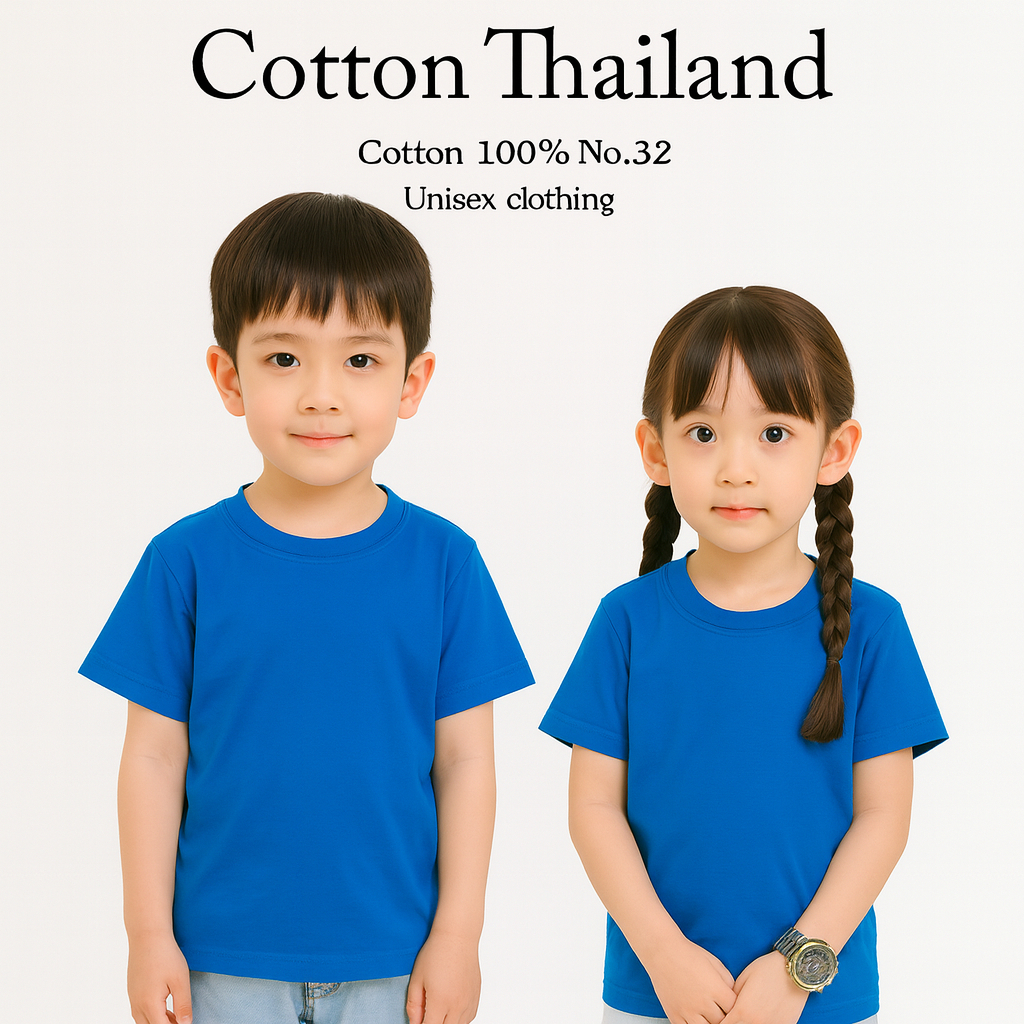 เสื้อยืดเด็ก Cotton แท้ 100% คอกลม แขนสั้น สีฟ้าทะเล ใส่สบาย kid T-shirt