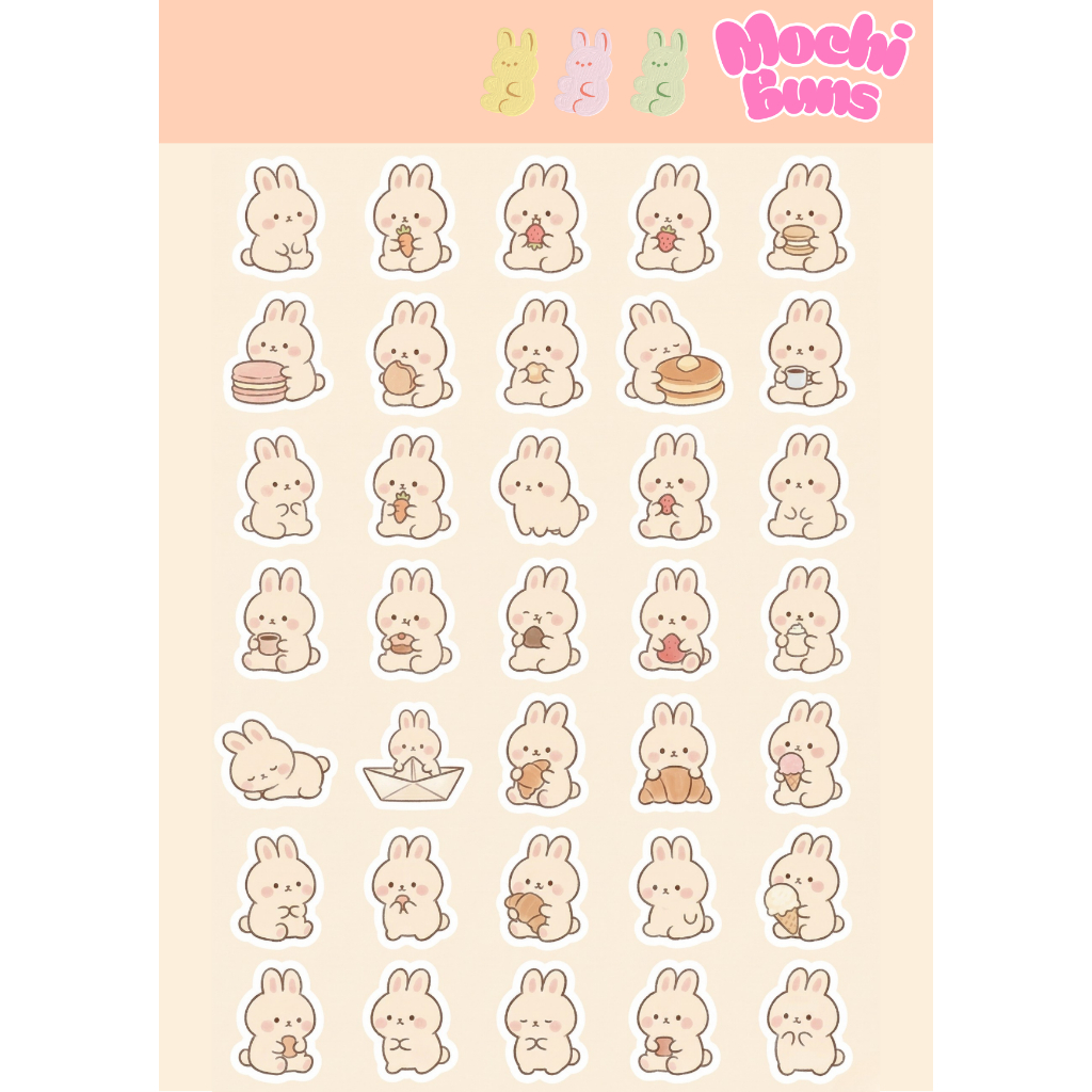 Mochi Buns - num num สติ๊กเกอร์ลายกระต่ายน้อยนุ่มนิ่ม น่ารักกว่านี้ไม่มีอีกแล้ว!!