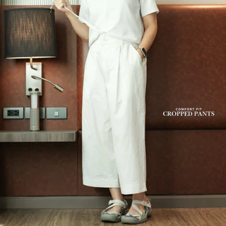 Comfort Fit Cropped Pants กางเกงขากระบอกใหญ่ เอวยืด ใส่สบาย ผ้าบาง เบา ไม่ร้อน ทรงครอป ใส่ได้ทุกวัน