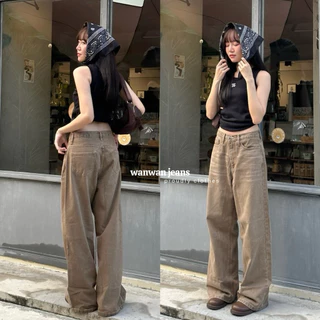 Proudly.bkk - wanwan jeans กางเกงยีนส์ขากระบอกใหญ่ วินเทจเอวสูงไม่มากสีเฟดฟอก