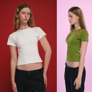(ใหม่! เอวหัก ยืดหยุ่นสูง) CVC Baby Tee Super Slim – Seamless