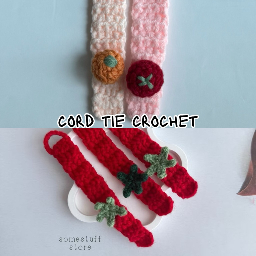 somestuff | ที่รัดสายชาร์จไหมพรม มะเขือเทศ tomato cord tie crochet
