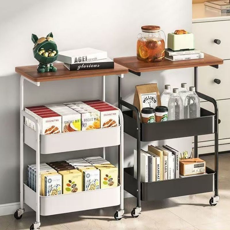 AIEhome โต๊ะข้างเตียง โต๊ะข้างโซฟา2ชั้น โต๊ะกาแฟ+ชั้นวางของ มีล้อเคลื่อนย้ายสะดวก รุ่น 2281