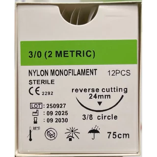 Nylon ไหมเย็บแผลชนิดไม่ละลายขายยกก่อง( 1กล่อง มี 12 เส้น ) No2/0 No3/0 No4/0 No 5/0 No6/0
