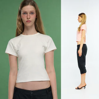 (ใหม่! เอวหัก ยืดหยุ่นสูง) CVC Baby Tee Super Slim – Seamless