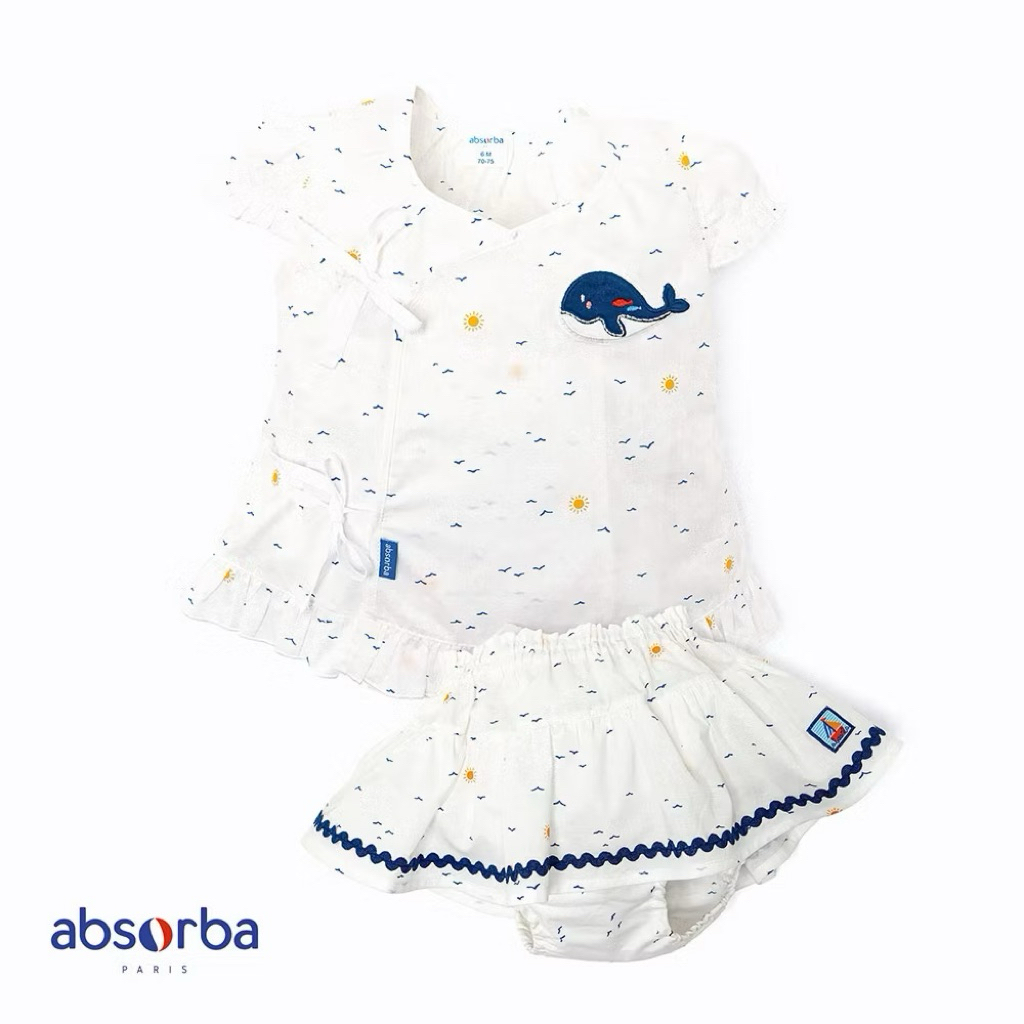 Absrba แอ็บซอร์บา เสื้อป้ายแขนสั้น ผ้าป่าน สำหรับเด็ก 0-6 เดือน คอลเลคชั่น Marine