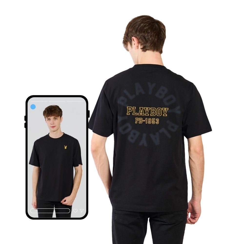 PLAYBOY 04PBเสื้อยืด C  เสื้อผ้าผู้ชาย/เสื้อ/เสื้อยืดสีดำ รุ่น P1MT269TB023BK
