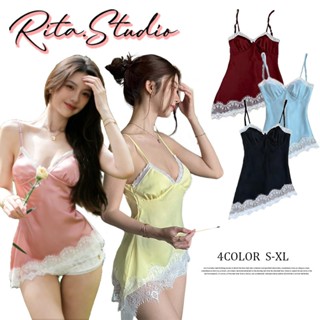 Rita พร้อมส่ง🍒เสื้อสายเดียวลูกไม้ซาติน ทรงเข้ารูป แฟชั่นเซ็ก…