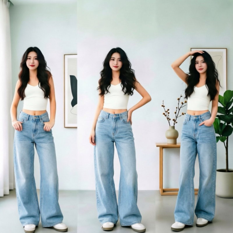 Anata ไซซ์ S-3XL กางเกงยีนส์ สไตล์เกาหลี แนววินเทจ เท้ากว้าง สวยๆเก๋ๆ Clothing Jean Lady ผู้หญิง