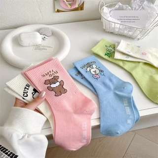ส่งจากไทย!! ถุงเท้าแฟชั่น Macaron-colored socks แนวมินิมอล น่ารัก ข้อกลาง ผ้าฝ้าย สีพื้น ถุงเท้าผู้หญิง A92