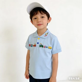 MC233 เสื้อโปโลเด็กผู้ชาย ปักรถการ์ตูน เสื้อยืดคอปกเด็ก ใส่เที่ยว ใส่ออกงาน