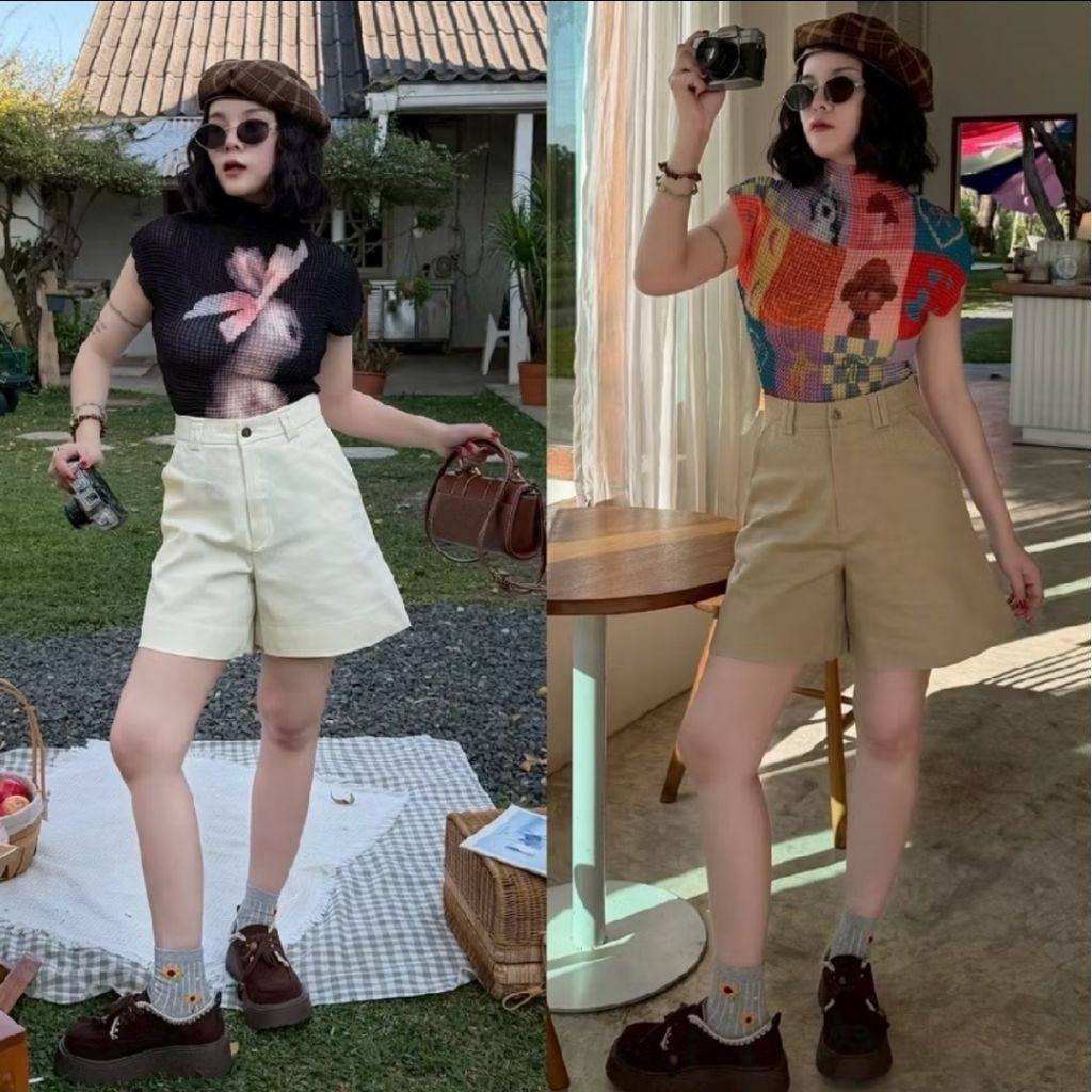 กางเกงยีนส์ยืด3ส่วนเอวสูง"ผ้านิ่ม>ทรงA s m l xl 2xl 3xl