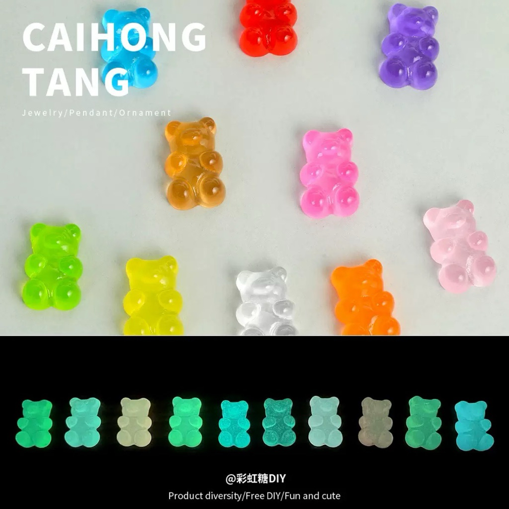 🇹🇭 (50 ชิ้น) เรซิ่นตกแต่ง หมี เจลลี่แบร์ เรืองแสง คละสี ขนาด 1.2x1.8 ซม. สำหรับตกแต่ง ติดหลังโทรศัพท์ งานDIY