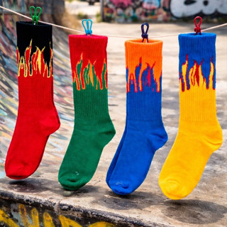 ถุงเท้าแฟชั้น ลายไฟ ถุงเท้ามินิมอล Street Style สีสันสดใส เท…