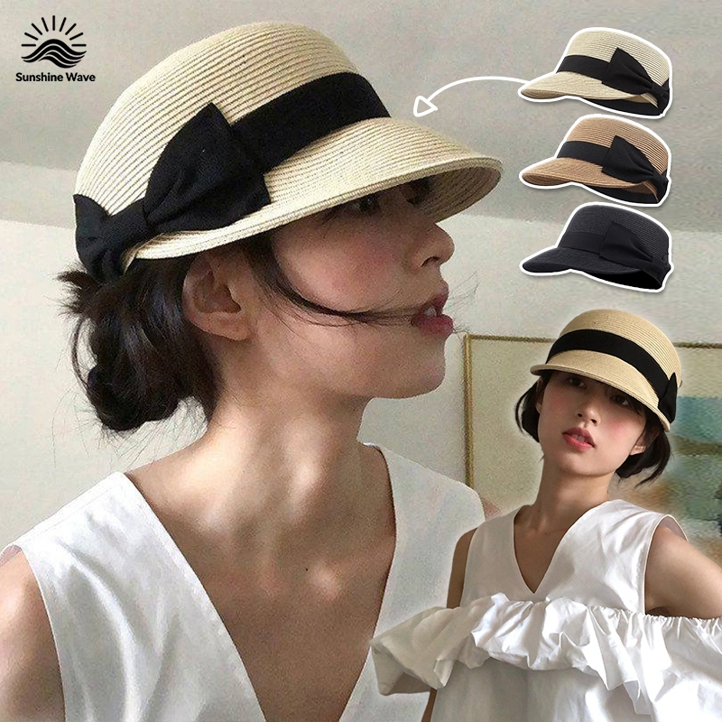 Sunshine Wave👒👒สไตล์เรโทร โค้งคำนับ หมวกสานเบสบอล คุณภาพสูง สไตล์ฝรั่งเศส หมวกขี่ม้า อเนกประสงค์ ส่งไวจากไทย 56~58cm