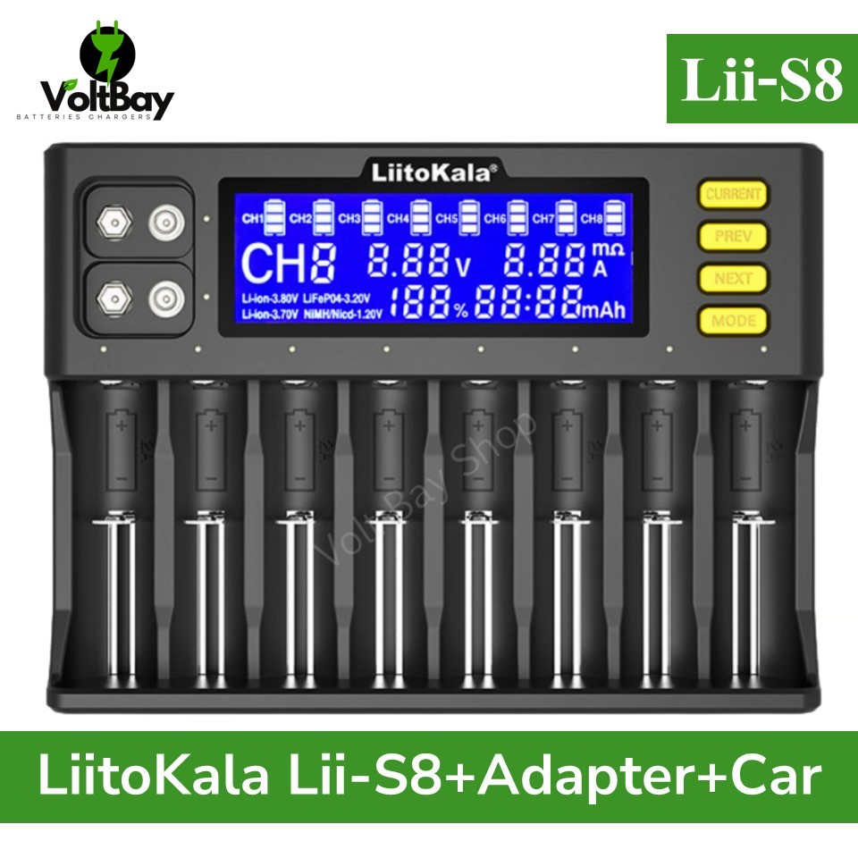 LiitoKala เครื่องชาร์จ Lii-S8 สำหรับ Li-Ion 3.7V NiMH 1.2V Li-FePO4 3.2V IMR 3.8V