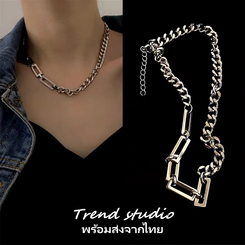 สร้อยคอทำจากชิ้นสี่เหลี่ยม คอลเลกชันสร้อยคอแฟชั่นที่ทำจากเหล็กไทเทเนียมซึ่งจะไม่ซีดจาง สามารถสวมใส่ได้ทั้งชายและหญิง