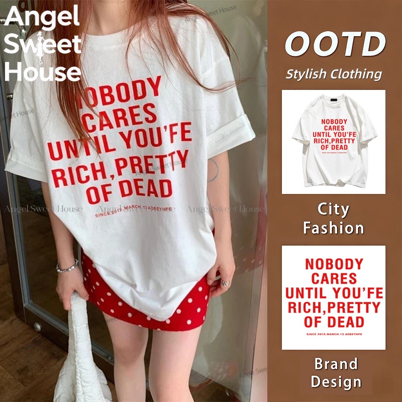 (จัดส่งตลอด 24 ชั่วโมง）Angle Official เสื้อยืดสไตล์เกาหลีแบบใหม่ ลายสวย เสื้อแขนสั้นผู้หญิง ผ้านุ่ม เสื้อยืด T607