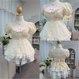 (อก30-42) เสื้อแขนตุ๊กตาสไตล์เกาหลี แต่งระบายลูกไม้และโบว์หวานทรงตุ๊กตา สาวอวบใส่ได้ อกได้ถึง 42 นิ้ว(เสื้ออย่างเดียว)