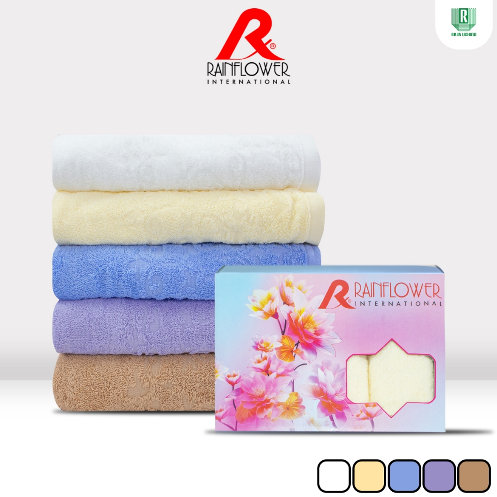 GIFTSET BOX RAINFLOWER  PLATINUM COLLECTION (ทอลาย) ขนาด 70x135 cm. เช็ดผม ขนาด 34x85 cm. [ TTG200B7 ]