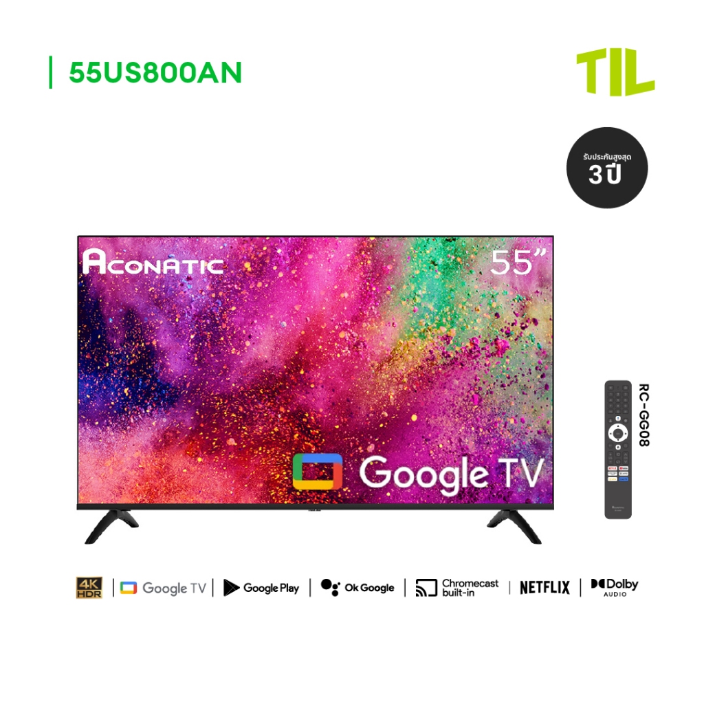 ACONATIC Smart TV ทีวีอัจฉริยะ 4K UHD Google TV 55 นิ้ว รุ่น 55US800AN รีโมทสั่งการด้วยเสียง