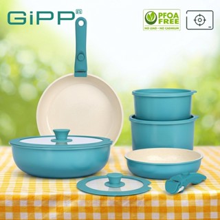 GIPP ชุดเครื่องครัวเซรามิค ชุดกระทะ กระทะเคลือบหินอ่อน 11ชิ้…