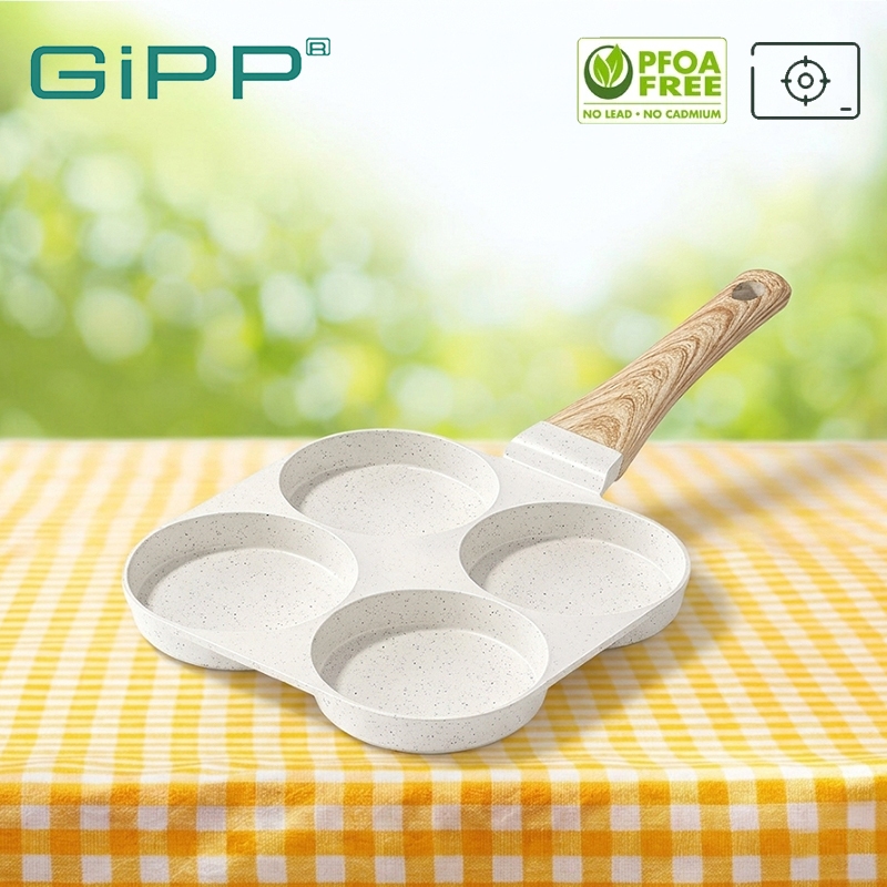 GIPP กระทะ 4 หลุม กระทะ ไข่ เจียวกู่หลานแท้ 100% ใช้ทอดไข่ดาว Non-Stick ลายหินอ่อน ทอดแฮม เหมาะกับเตาทุกประเภท