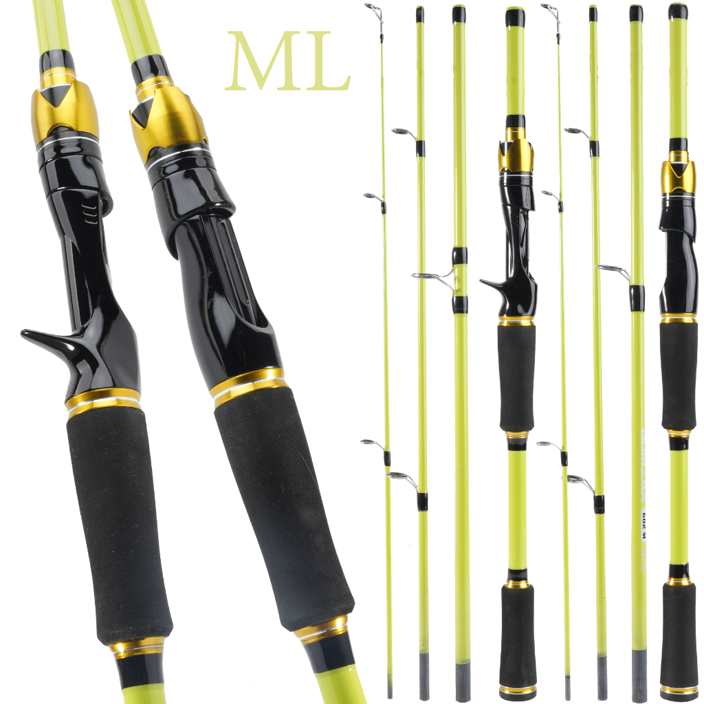 คันตีเหยื่อปลอม 4 ท่อน เวท 4-12LB คันพกพาสะดวก เวท ML คันไฟเบอร์คุณภาพดี สีเขียวทองตองอ่อน คันเบท คันสปิน