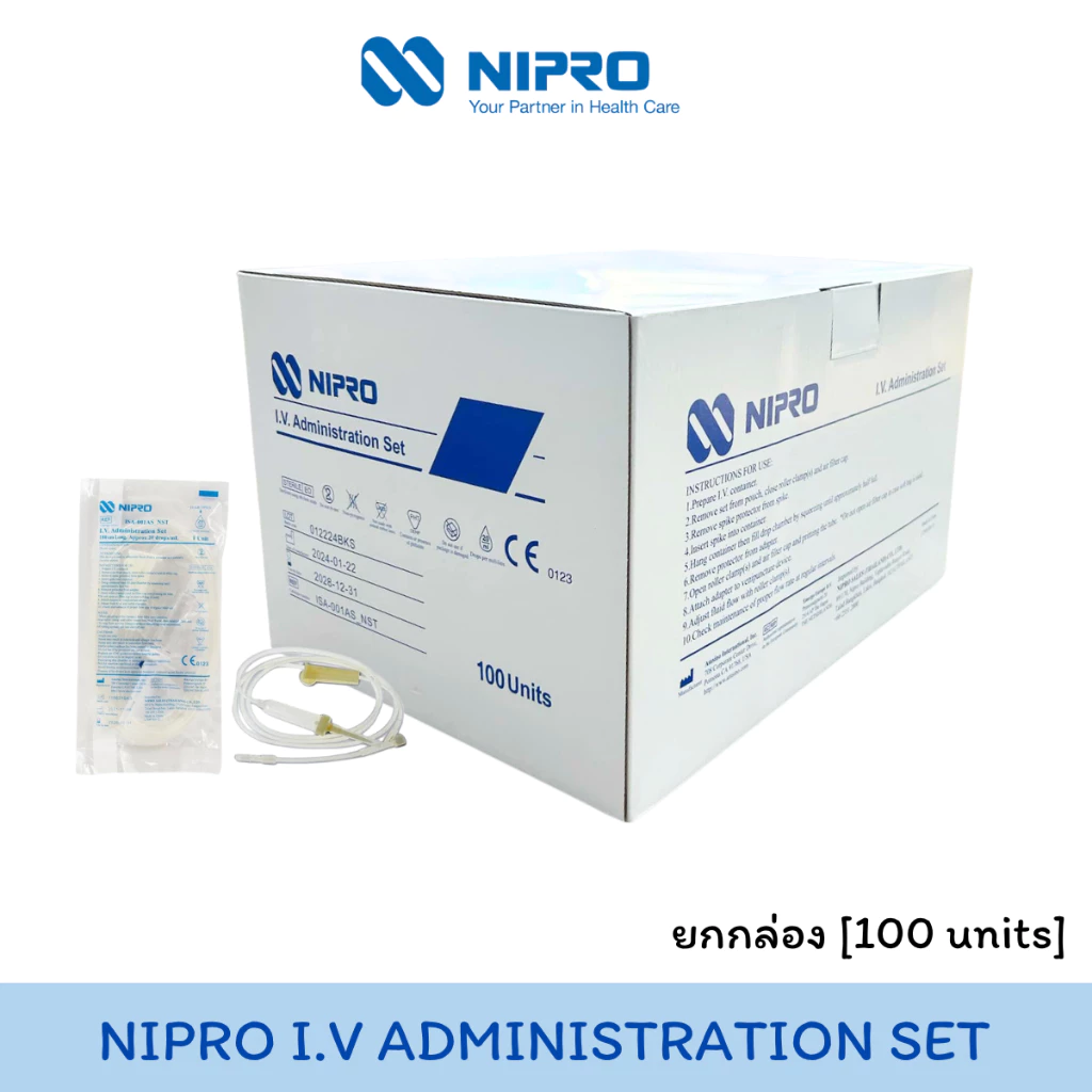 [ยกกล่อง] Nipro IV Administration Set สายชุดให้น้ำเกลือ [100 Unit] สาย (Tubing) ทำจากพลาสติกใส P.V.C.