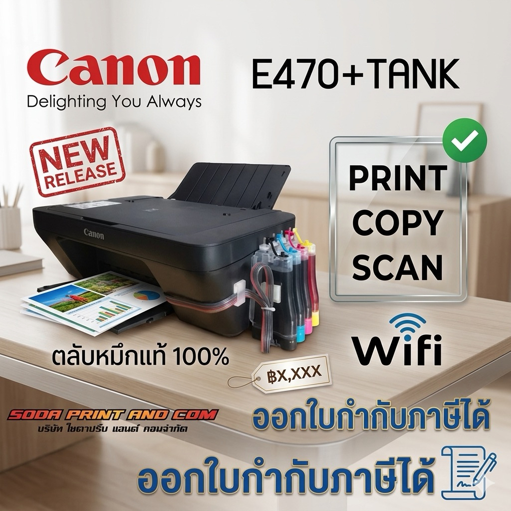Printer canon pixma e470 wifi (Print / Scan / Copy/ Wireless) พร้อมแท้งค์ มือ1 มีรับประกัน