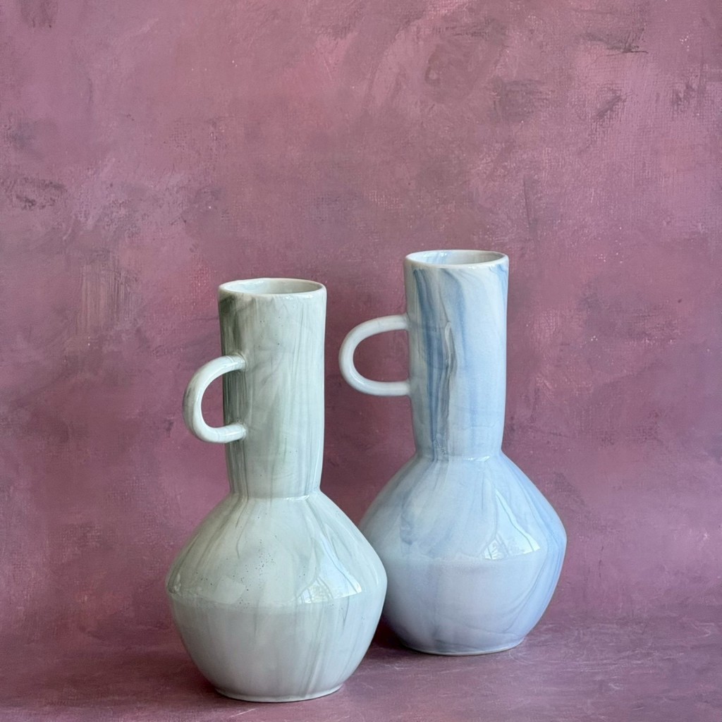 เหยือกเซรามิค เหยือกน้ำ ความจุ 1 ลิตร เคลือบสีลายหินอ่อน Jug Ceramic ใช้เป็นแจกันได้ ไม่มีปากเท - AT